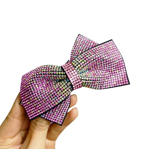 Glitter Handmade Crystal Beads Bow Hair Barrettes Rhinestone Bowknot Hair Barrettes for Thick Hair Chic Bling Butterfly Hair Clips For Styling Long Hair,2 Pack (Pink)