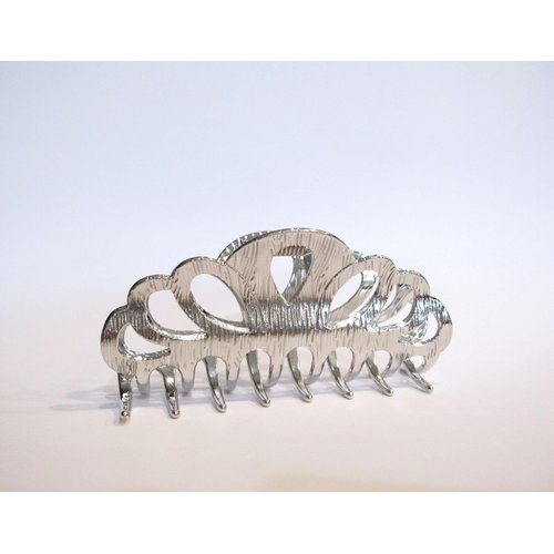 Generic Shiny silver textured metal hair claw clip for medium fine hair