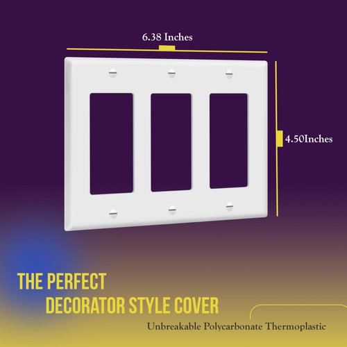 ENERLITES Decorator Light Switch or Receptacle Outlet Wall Plate, Gloss Finish, Size 3-Gang 4.50" x 6.38", Polycarbonate Thermoplastic, 8833-W, White