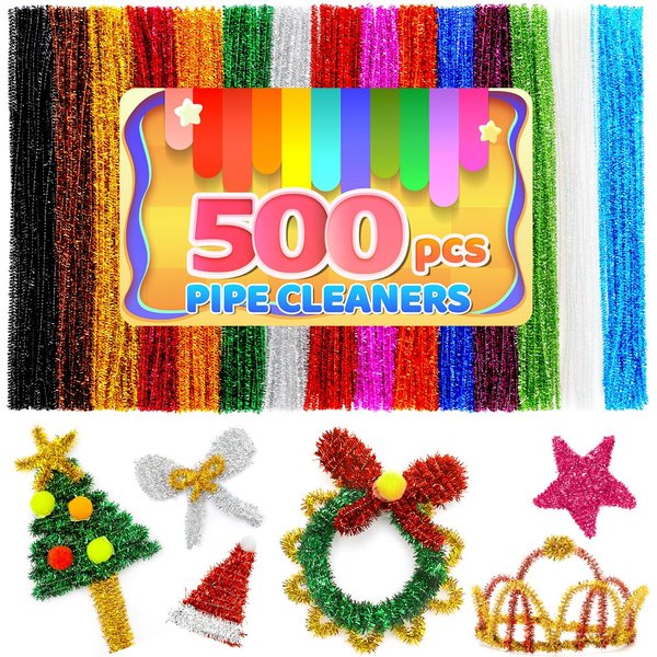IOOLEEM 500pcs Glitter Pipe Cleaners, Chenille Stems, Pipe Cleaners for Crafts, Pipe Cleaner Crafts, Art and Craft Supplies.