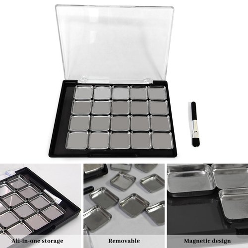 Caliee Makeup Palette Set with 20Pcs 19mm Square Metal Pot Spatula & Eyeshadow Brush Tool Makeup Travel Magnetic Pallets for Girls Empty Magnetic Makeup Palette for Lipstick Blush Powder Eyeshadow