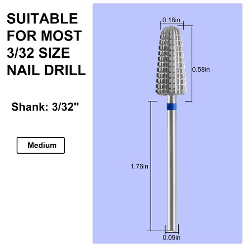 C12rtive 5-In-1 Vertical Cone Shape Nail Drill Bits,Tungsten Carbide Electronic Nail Drill Bit for Acrylic Gel Nails Dual Nail Form Remove,3/32 Inch Nail Bit for E-File Nail Drill(Medium)