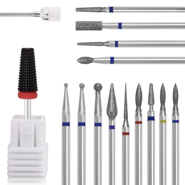 15 Nail Drill Bit Set with 1 Black 5 in 1 Ceramic Nail Drill Bit,3/32'' Ceramic Carbide Drill Bits for Nails,Bits for Nail Drill,