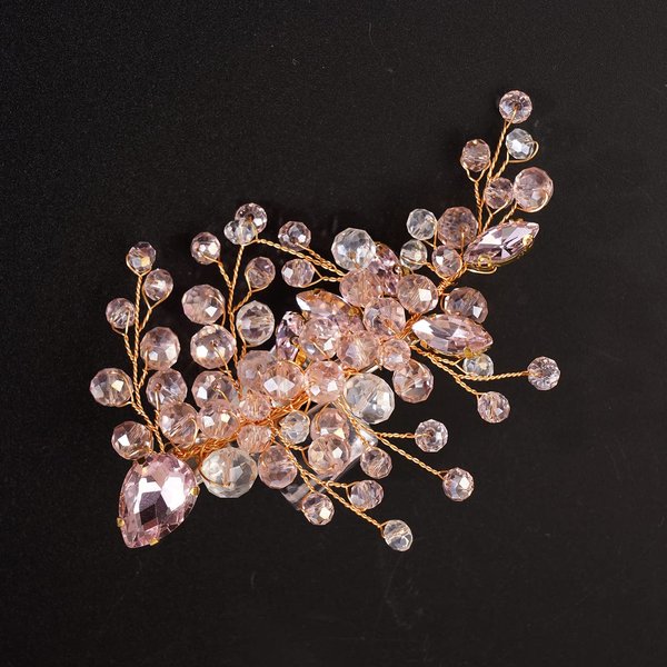Kercisbeauty Pink Hair Piece for Brides Bridesmaid Flower Girls Wedding Crystal Handmade Side Hair Jewelry Girls Prom Cute Hairpiece (Pink)
