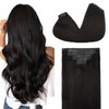 GOO GOO Clip in Hair Extensions Real Human Hair, 18inch 130g 7Pcs, 1B Natural black, Remy Human Hair Extensions Clip ins for Women, Natural Human Hair