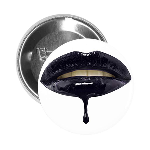 Round Pinback Button Brooch Shiny Dripping Lip Gloss ON Lips Black White (1.25" Inch)