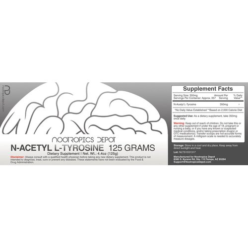 N-Acetyl L-Tyrosine Powder | 125 Grams | NALT | Amino Acid Supplement | Natural Nootropic Supplement | Supports Memory, Learning and Focus | Supports Healthy Stress Levels