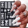 5D Embossed Snowflake Nail Art Stickers Christmas Nail Decal White Flower Lace Nail Decal Snowflake Leaf Nail Sticker Design Self-Adhesive Nail Decoration Supplies for Women DIY Christmas Manicure