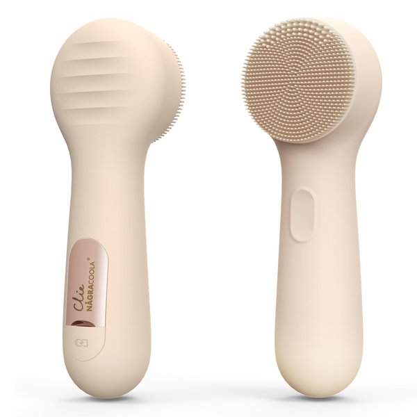 NågraCoola CLIE Silicone Face Scrubber, Facial Cleansing Brush, Rechargeable, Waterproof Face Scrub Brush for Deep Cleansing, Exfoliating, Massage, Electric Facial Exfoliator for Women and Men - Oat