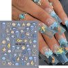 Summer Ocean Life Nail Art Stickers 5D Embossed Seashell Starfish Nail Decals Self-Adhesive Glitter Plastic Sea Creature Designs Summer Nail Art Supplies Marine Life Manicure Sliders for Women Girls