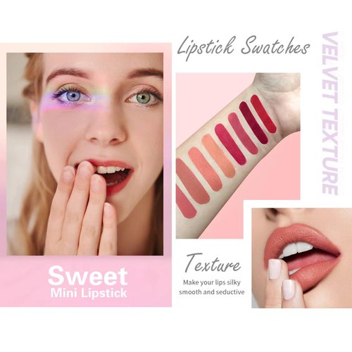 SHEEPFLY 8 Color Mini Matte Lipstick,Mini Capsule Tubes,Lipstick Capsules, Long Lasting Waterproof Mini Cute Lip Gloss Soft Mist Lipstick for Girls and Women