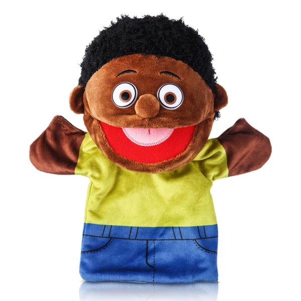 1 Pcs Family Hand Puppets 12 Inch Grandparents, Mom & Dad, Brother & Sister Plush Hand Puppet Toys Role-Play Toy Puppets for Kids Storytelling Imaginative Pretend Play Teaching Preschool(Black Bro)