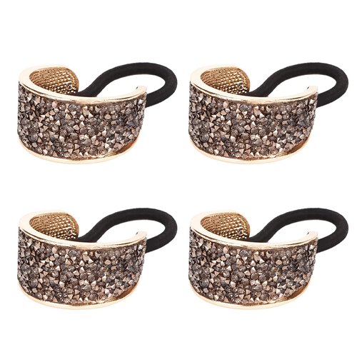 YISSION 4Pcs Sparkly Rhinestone Hair Ties Ponytail Holder Elastics Scrunchies Fancy Crystal Hair Ties for Thin Thick Hair Rhinestone Hair Accessories for Women Girls (Black Rhinestone)