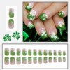 24pcs White Shamrock Press on Nails Short Square St. Patrick's Day Fake Nails With Green French Gradient Design Glue on Nails Lucky Clover False Nails St. Patrick's Day Manicure Accessories Decoration