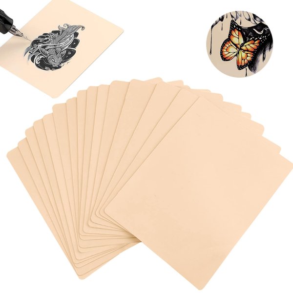 Emalla Fake Tattoo Skin Practice - 10Pcs Tattoo Skin Practice 7.4x5.6" Double Sides Fake Skin for Practicing and Tattooing, Soft Fake Skin Tattoo Practice for Beginners and Artists Tattoo Kit