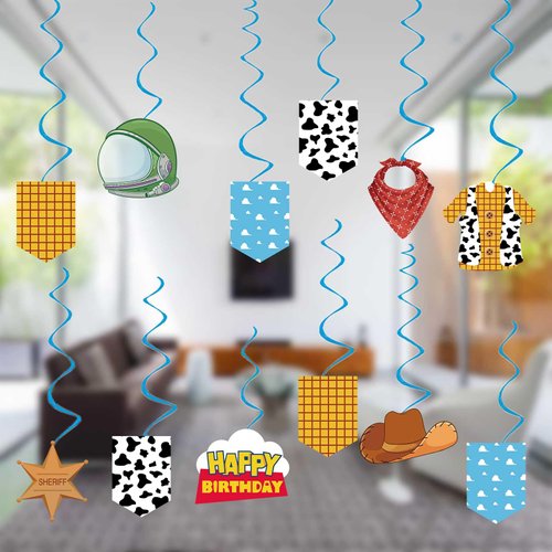 Cartoon Story Party Decorations Kids Birthday Hanging Swirls, Assembled and Ready to Use, Blue Sky White Clouds Game Hanging Swirl Boys Party Streamers 24pcs Cowboys Themed Party Decor Supplies