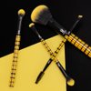 MODA Plaid Yellow Face Kit – 4pc Travel Size Makeup Brush Set with Stylish Plaid Handles – Vegan, Cruelty-Free
