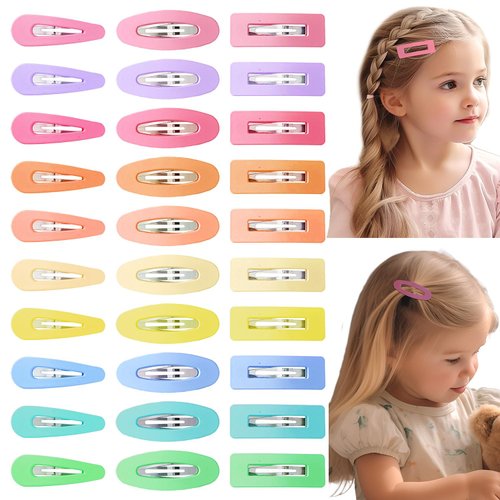 Snap Hair Clips for Little Girl, EleMirsa 2.1Inch Matte Snap Hair Clip Hair Barrettes for Girls Women Candy Color Brown No Slip Metal Snap Clips Hair Pins Accessories (Bright Color-30pcs)