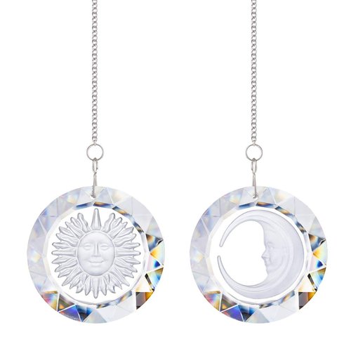 45mm Crystal Suncatcher Round Pendant Rainbow Maker for Home Car Decor (Moon and Sun)