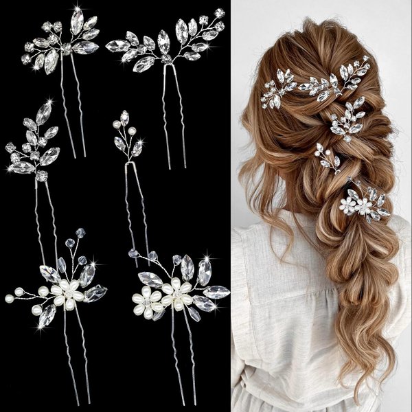 Mulzile 6 Pieces Bride Hair Pins Rhinestones Hair Clips for Women Crystal Wedding Hair Piece for Bride Women Girls Bridesmaids Handmade Bride Hair Accessories