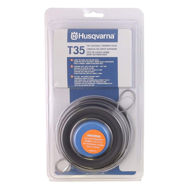 Husqvarna Universal T35 Tap Advance String Trimmer Head for Straight Shaft Trimmers, Universal Weed Eater Head Prewound with .095-Inch Trimmer Line, Blue/Black
