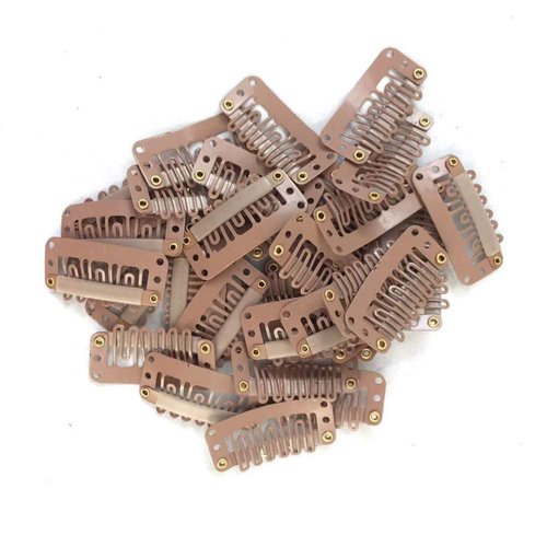 50pcs/lot U Shape Snap Clips for Hair Extensions Tool with Silicone Back Wig Clips in Weave Wig Accessory 32 (LT Brown)