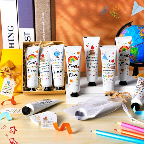 Dimsile 12 Set Back to School Gift for Teacher Appreciation Hand Cream Gifts Moisturizing Hand Lotion Thank You Teacher Gifts Travel Size Hand Cream with Cards Organza Bags for Dry Cracked Hands