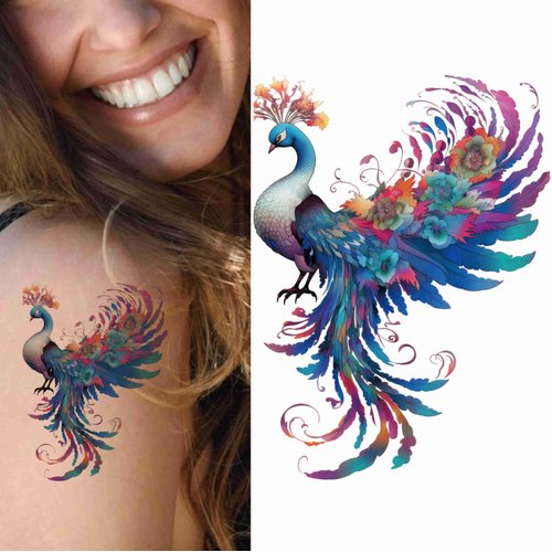 Dopetattoo 6 Sheets Colorful Phoenix Temporary tattoo Fake Tattoos for Woman Adults