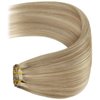 YoungSee Blonde Highlight Clip on Hair Extensions Clip in Human Hair Extensions Dark Ash Blonde Highlights Golden Blonde Clip in Real Hair Extensions Blonde Highlight 16Inch 7Pcs 120G