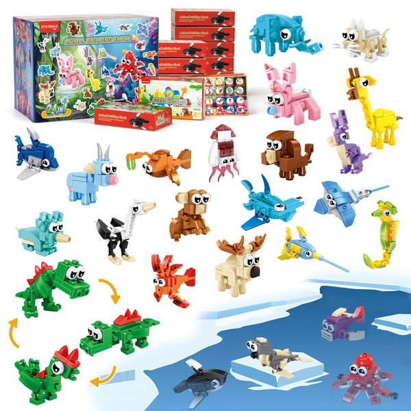 Party Favors for Kids - 24 Pack 72 Kinds of Animals Building Block Toy Stocking Stuffers Classroom Prizes Goodie Bags Easter Gifts Building Set, Christmas Birthday Gift for Boys Girls Ages 6-12+