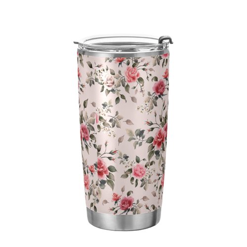 ALAZA Floral Roses Red Pink Tumbler with Lids and Straws,Reusable Stainless Steel Vacuum Insulated Tumbler Cup,Iced Coffee Travel Mug Water Bottle 20oz(590ml)