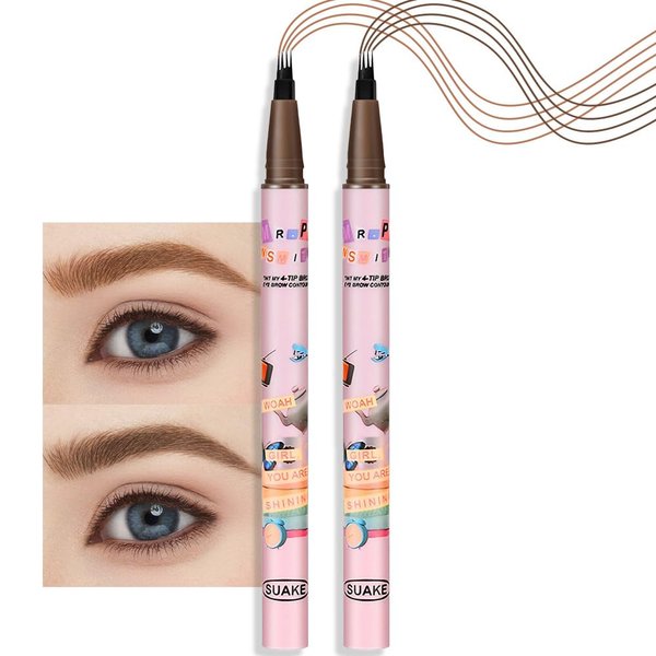 Kaely 2Pcs Medium Dark Brown Microblading Eyebrow Pen,4 Tip Liquid Eyebrow Pencil,Magical Precise Waterproof Brow Pen,Eye Brow Pencils for Women Makeup,lapiz para cejas,Creates Natural Brows,01+02