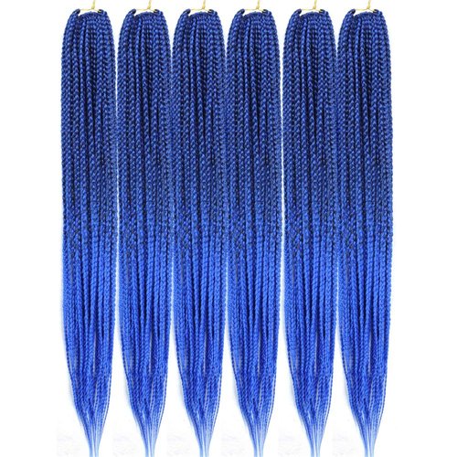 Mayloss 6 Packs/Lot (14/18/24/30) inch 1cm 20 Strands/Pack Thin 3X Box Braid Crochet Hair Extensionin Diameter 3X Synthetic Braid Hair Extensions Crochet Braids Hair Color(24Inch T1B/blue)