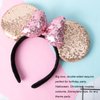 CHuangQi Mouse Ears Shiny Headbands 3D Bow (Pack of 2), Double-sided Sequins Hair Band for Birthday Party/Holiday Dress Up/Amusement Park (Pink Bow Champagne Ear)