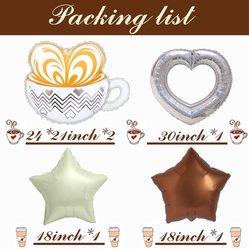GeRRiT Latte Coffee Balloons Latte Coffee Themed Balloons for Coffee Party Supplies Coffee Party Favors Coffee Birthday Party Decorations 5pcs