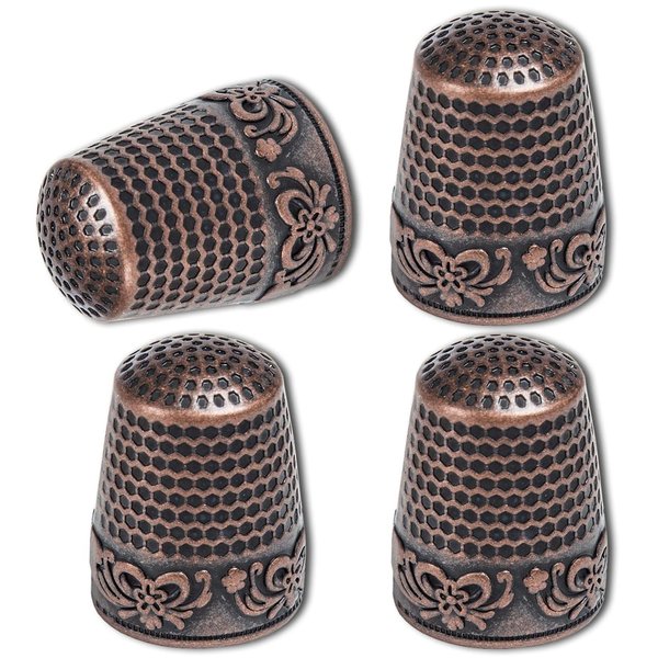 ZESION 4Pcs Sewing Thimbles, Metal Thimbles for Hand Sewing Finger Protector, Quilting Craft Accessories for Knitting Needlework DIY Tools, Brass