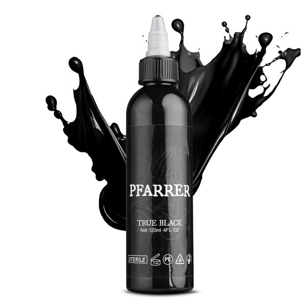 PFARRER Black Tattoo Ink 4oz(120ml) Vegan-Friendly USA Standard Pigment Tattoo Supplies Super Black TI7003-120-002