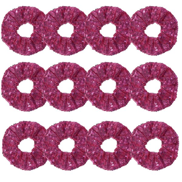 12 Pcs Bling Mermaid Sequins Dance Scrunchies Cheer Scales Hair Scrunchies For Thick Hair School Performance Scrunchy Sports Ponytail Holder Wrist for Girls Cosplay Show (Pink)