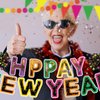 TaoBary 5 Pcs Happy New Year Banner Neon Happy New Year Garland Banner Glow in the Dark New Years Eve Party Decorations Neon Glow Party Supplies for 2025 New Year Party