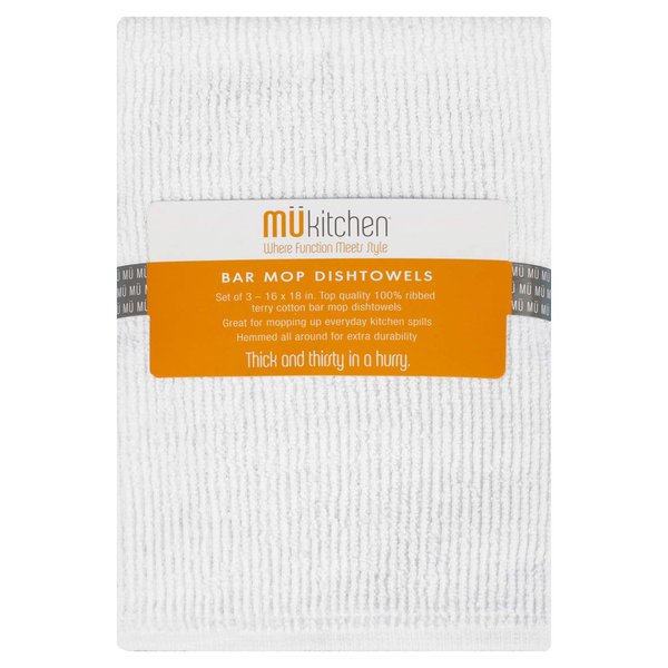 MU Kitchen Cotton Bar Mop Dishtowel, Set of 3, White