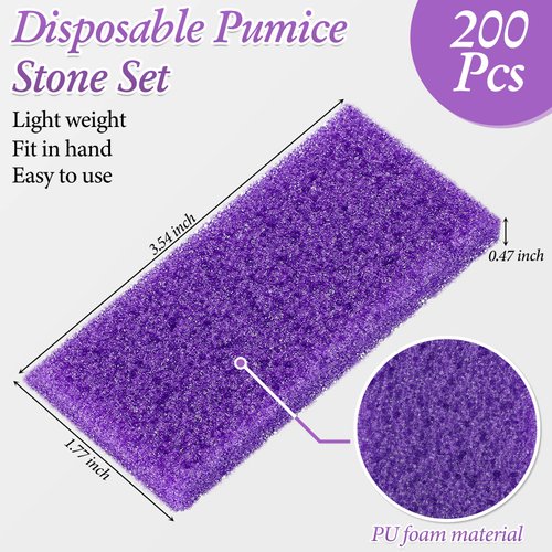200 Pcs Disposable Foot Pumice Stone Bulk for Feet Pumice Stone Foot Scrubber Dead Skin Pedicure Scrubber Exfoliator Sponge for Feet Callus Remover Bath, Spa, 3.54 x 1.77 x 0.47 Inch(Purple, Purple)