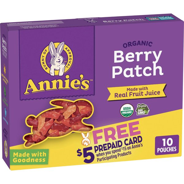 Annie's Organic Berry Patch Bunny Fruit Flavored Snacks, Gluten Free, 10 Pouches, 7 oz.