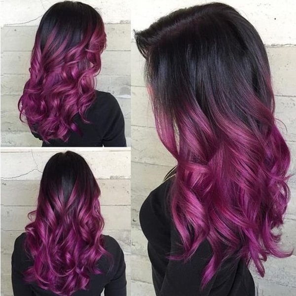 Sallcks Ombre Purple Wig Long Curly Wavy Wig for Women Side Part Colored Synthetic Heat Resistant Wig for Daily Party Costume Halloween