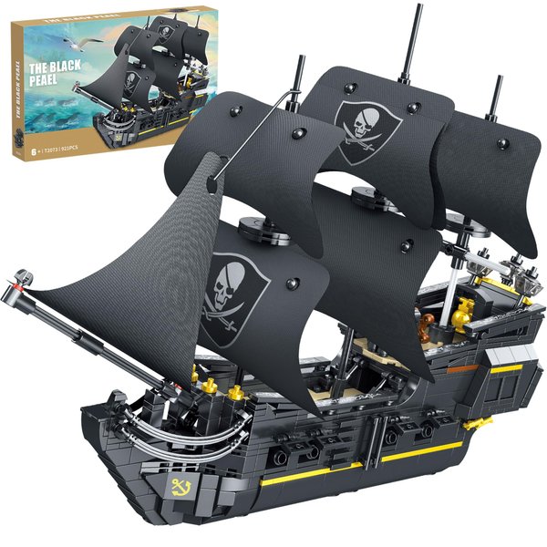 Pirate Ship Micro Building Blocks Sets Toy - 921PCS Black Pear Boat Model Caribbean Pirate Ship Mini Blocks Bricks Kit, Ocean View Sailboat Building for Teen, Kids, Adult - Collection Birthday Gift