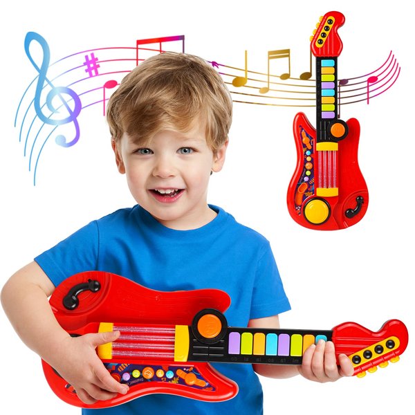 Children's Guitar-Piano 2-in-1 Musical Instrument Toddler Toys with Volume Control and Light-Up Music Features Children's Toys for Boys and Girls Aged 1, 2, 3, 4, and 5