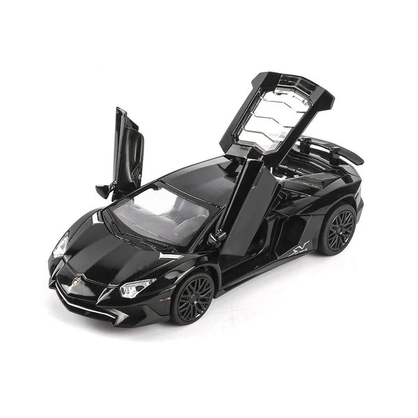 iLooboo Alloy Collectible Black Lambo Toy Car Model Pull Back Die-Cast Vehicle with Lights and Sound