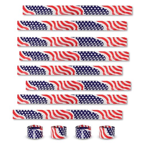 ArtCreativity Patriotic Slap Bracelets for Kids, Set of 12, Stars and Stripes Slap Wrist Bands, July 4th Party Favors for Kids, Red, White, and Blue Accessories for Memorial and Veterans Day