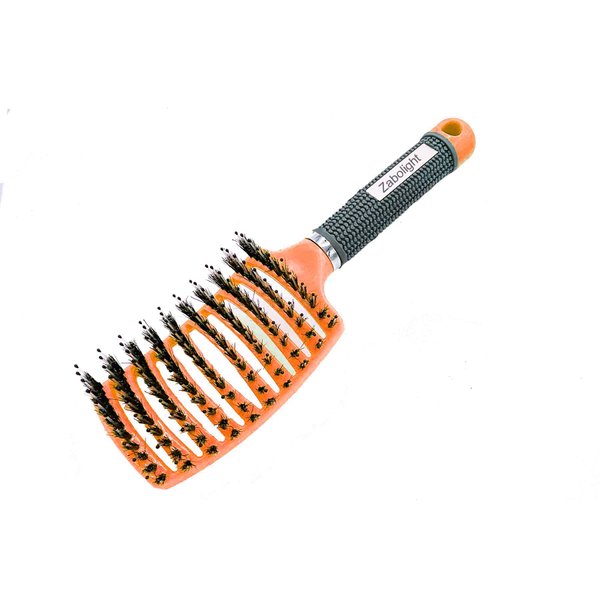 Zabolight Premium Vent Boar Bristle Hair Brush Vented Detangling Oversize Hair Brush for Thick Long Curly Hair, Curved Fast Blow Drying Brush for Women & Men (Orange)
