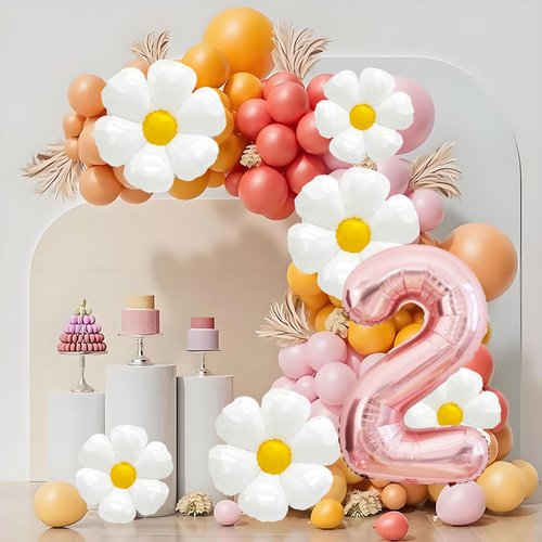Daisy Balloons Two Groovy Birthday Decorations, 40 Inch Rose Gold Number 2 Balloons, Daisy Balloon for 2 Groovy Birthday Party Decorationsl, Daisy Birthday Party Decorations