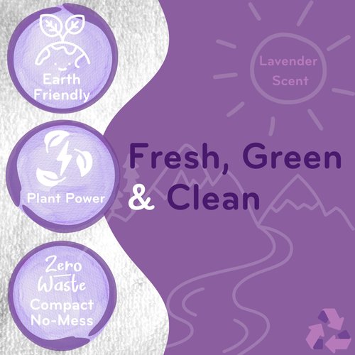 Eco-Gals Eco-Squares laundry detergent sheets with zero waste dry soap technology for cleaning linen and clothes in regular and high efficiency top and front load washing machines, Lavender